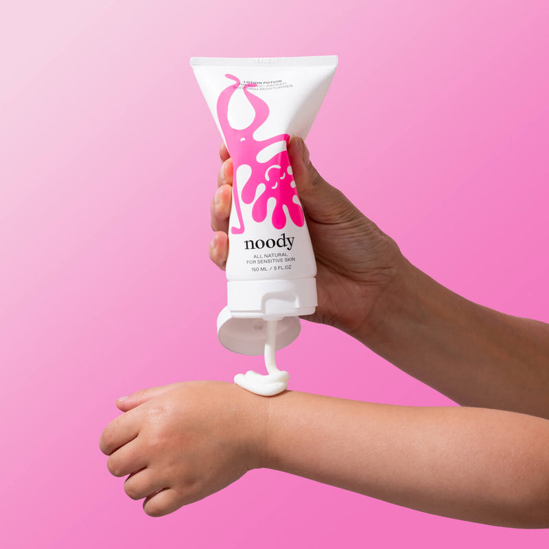 Noody Lotion Potion 150ml — daily prebiotic lotion for dry kids' skin with shea butter, mānuka honey, calendula and kawakawa. Made in Aotearoa.