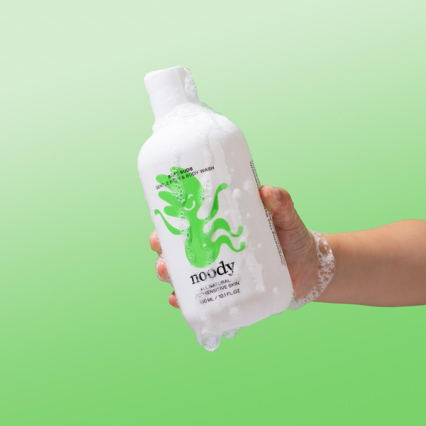Noody Soft Suds 300ml — plant-based soap-free bath and body wash for kids. Kumarahou, oat, chamomile and aloe. Made in Aotearoa.